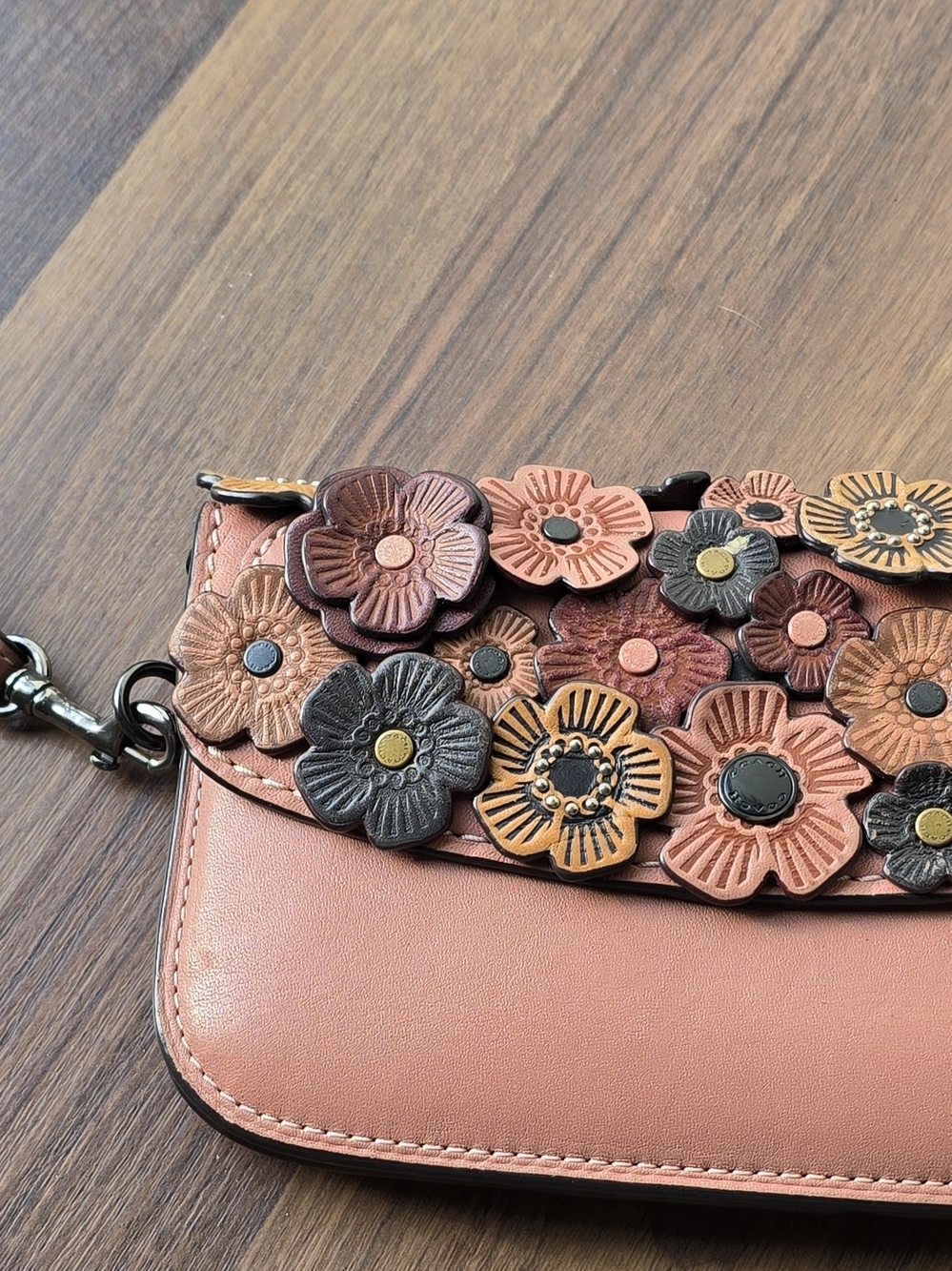 Coach Peach Floral Appliqué Wristlet
